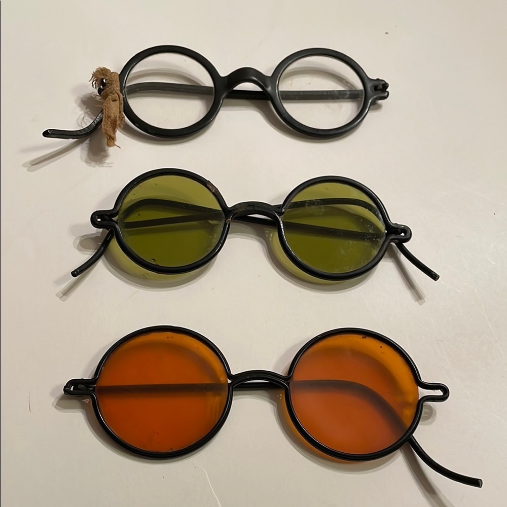 Vintage Round Sunglasses Trio from an old clinic in Amory MS. 1 green, 1 orange